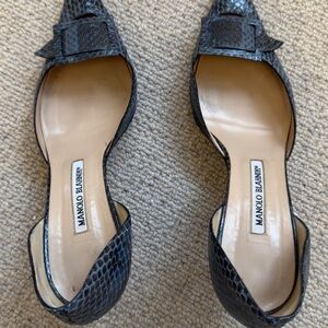 Manolo Blahnik Snakeskin Black Flats